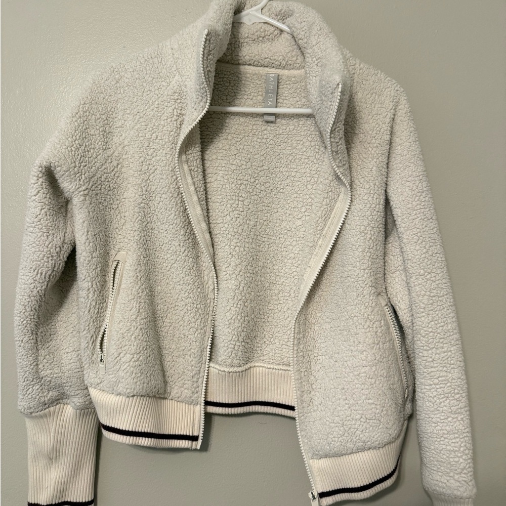 Athleta Ivory Sherpa Zip-Up Jacket